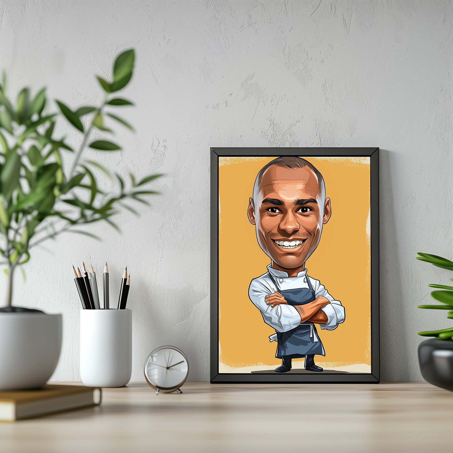 Hand-drawn custom chef caricature portrait from photo, perfect personalized kitchen gift