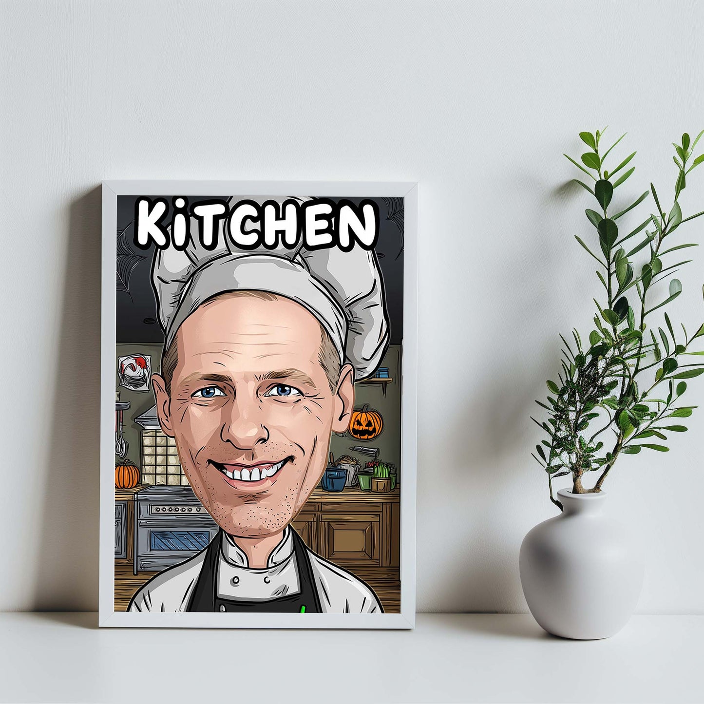 Personalized chef caricature poster, funny kitchen wall art gift for cooking lovers