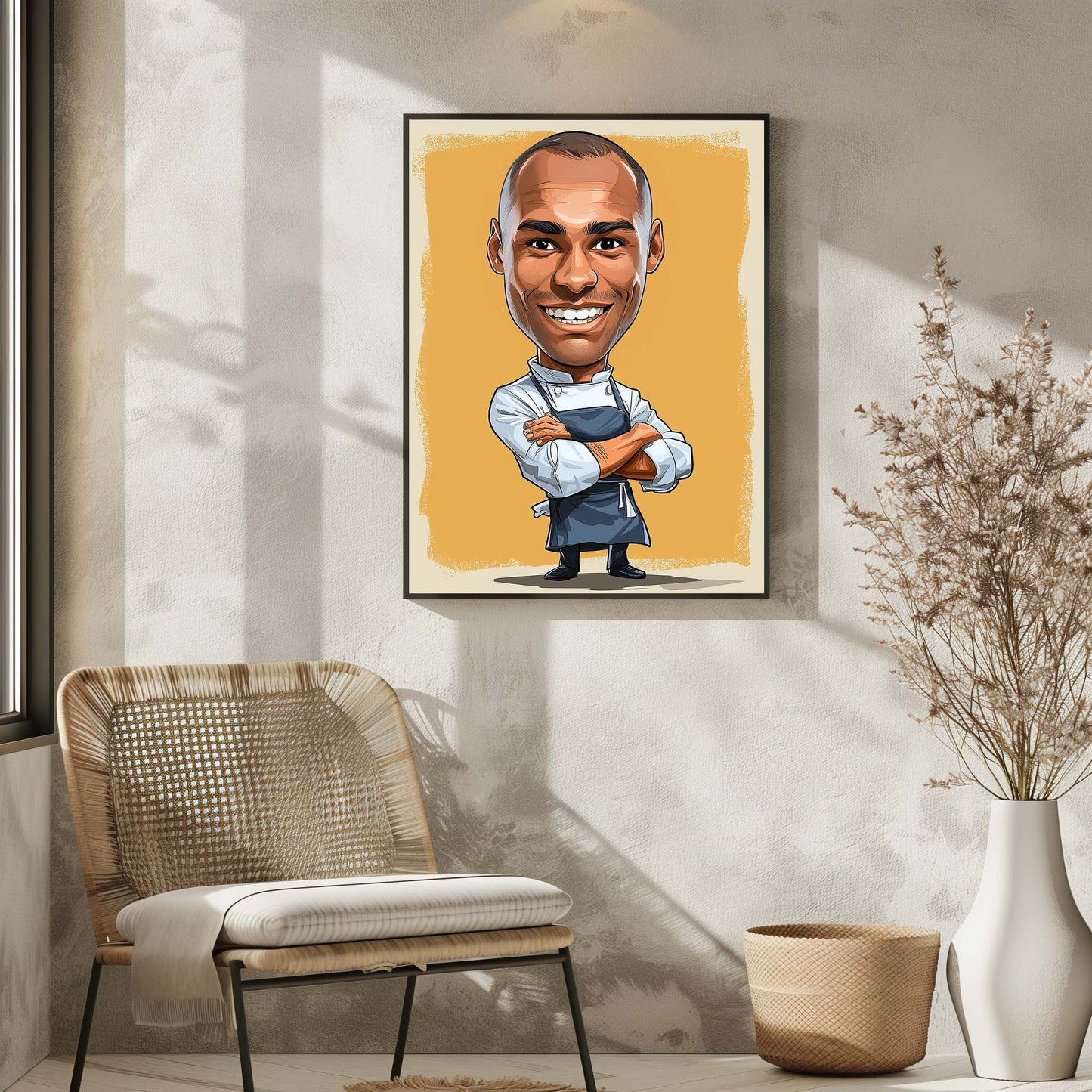 Hand-drawn custom chef caricature portrait from photo, perfect personalized kitchen gift