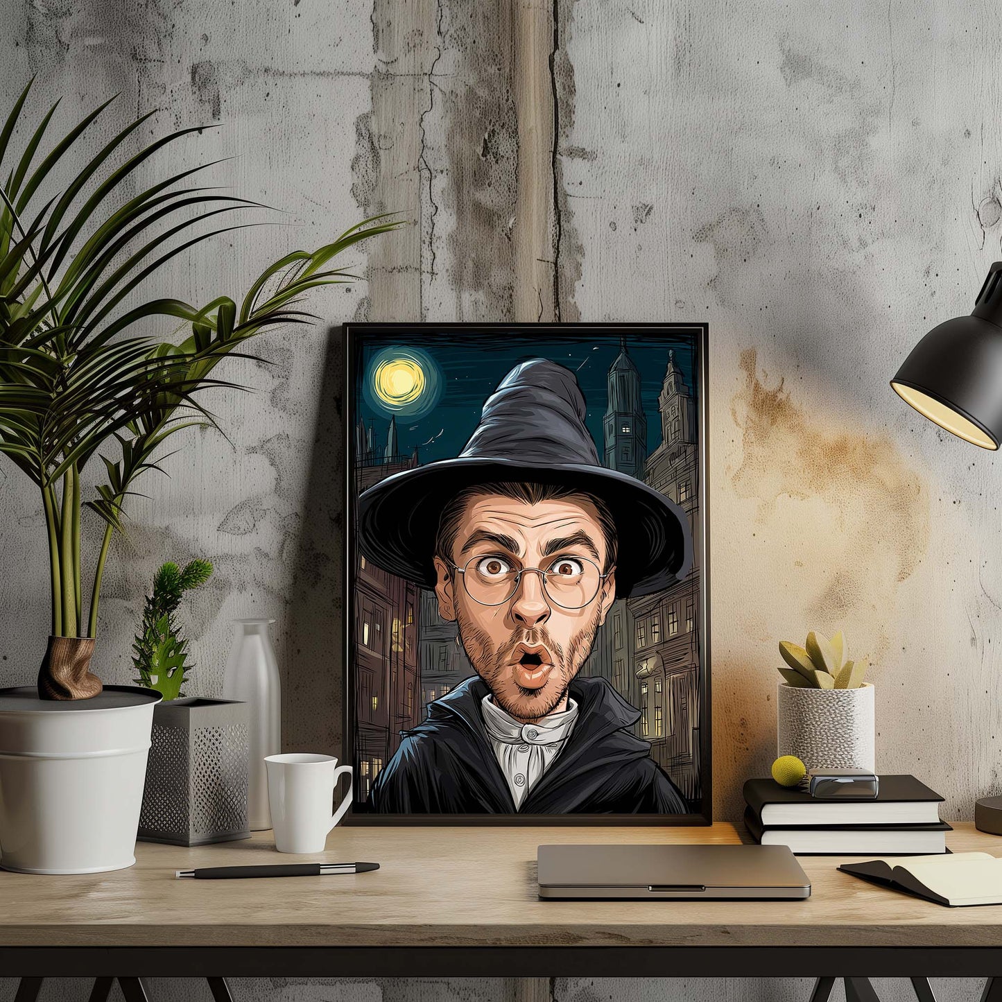 Custom portrait art of surprised man in cartoon style, perfect humorous wall gift for him