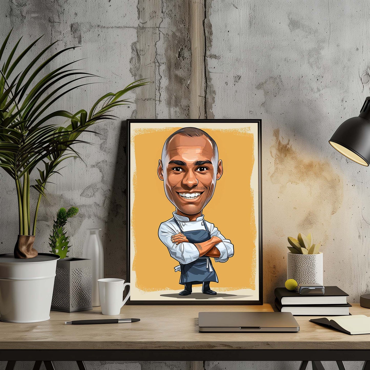 Hand-drawn custom chef caricature portrait from photo, perfect personalized kitchen gift