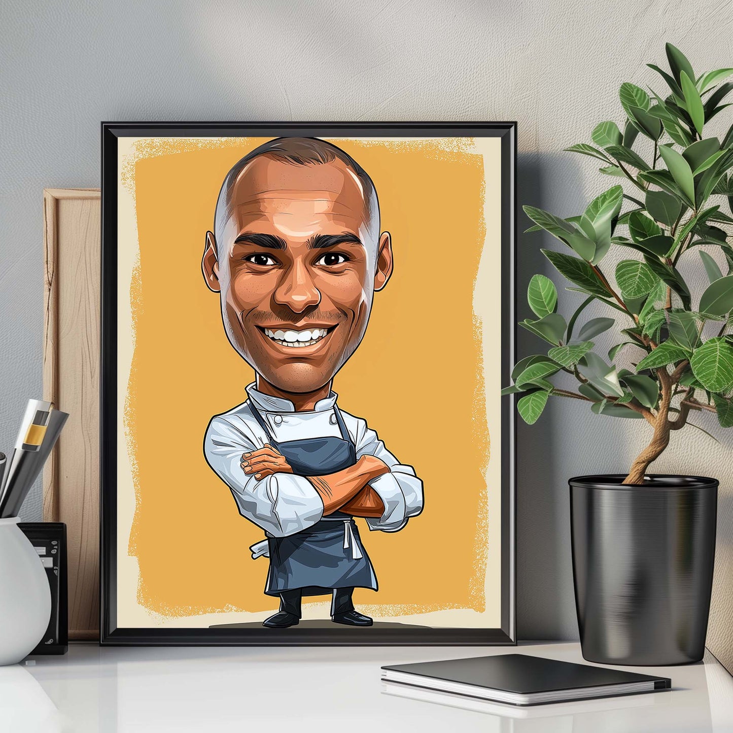 Hand-drawn custom chef caricature portrait from photo, perfect personalized kitchen gift