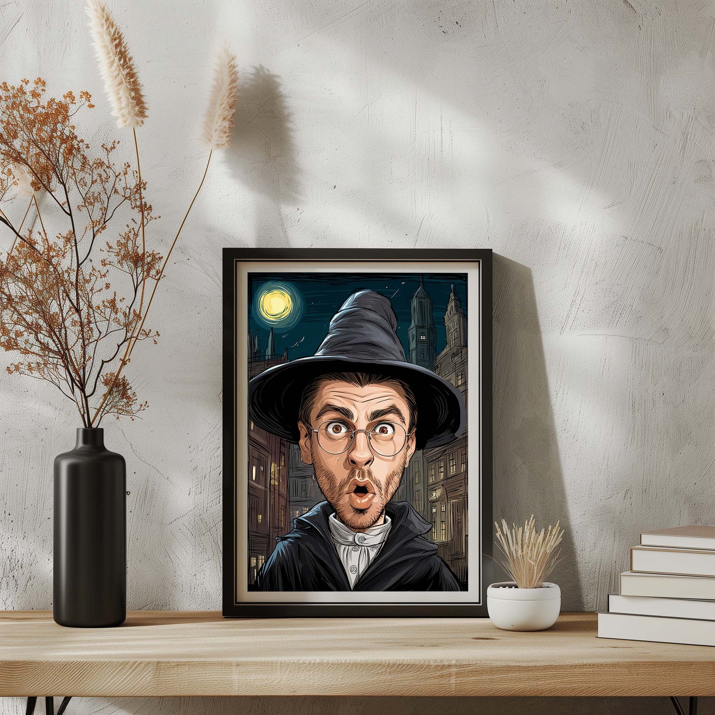Custom portrait art of surprised man in cartoon style, perfect humorous wall gift for him