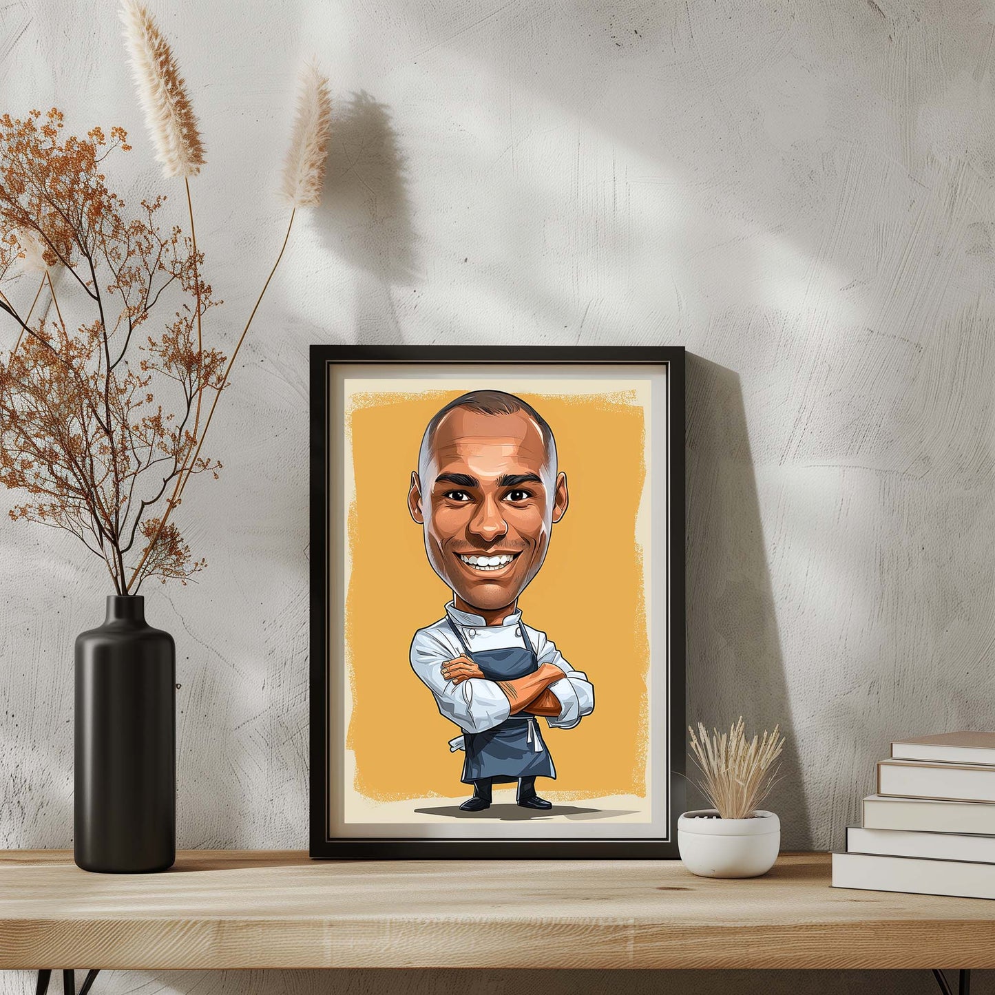 Hand-drawn custom chef caricature portrait from photo, perfect personalized kitchen gift