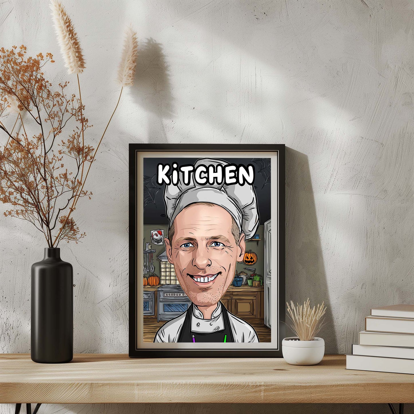 Personalized chef caricature poster, funny kitchen wall art gift for cooking lovers