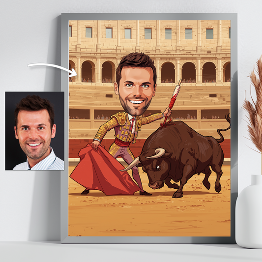 Custom Bullfighter Caricature Portrait Gift