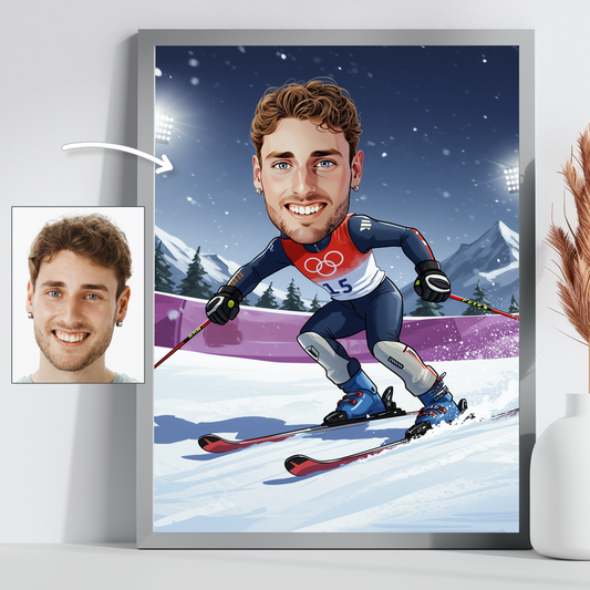 Custom Alpine Ski Racer Caricature Portrait