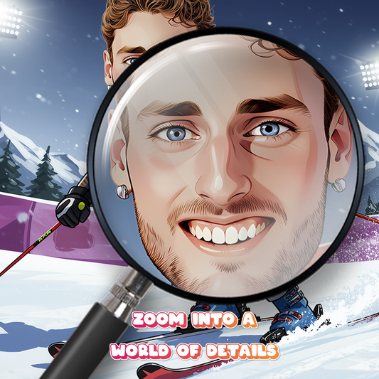 Custom Alpine Ski Racer Caricature Portrait