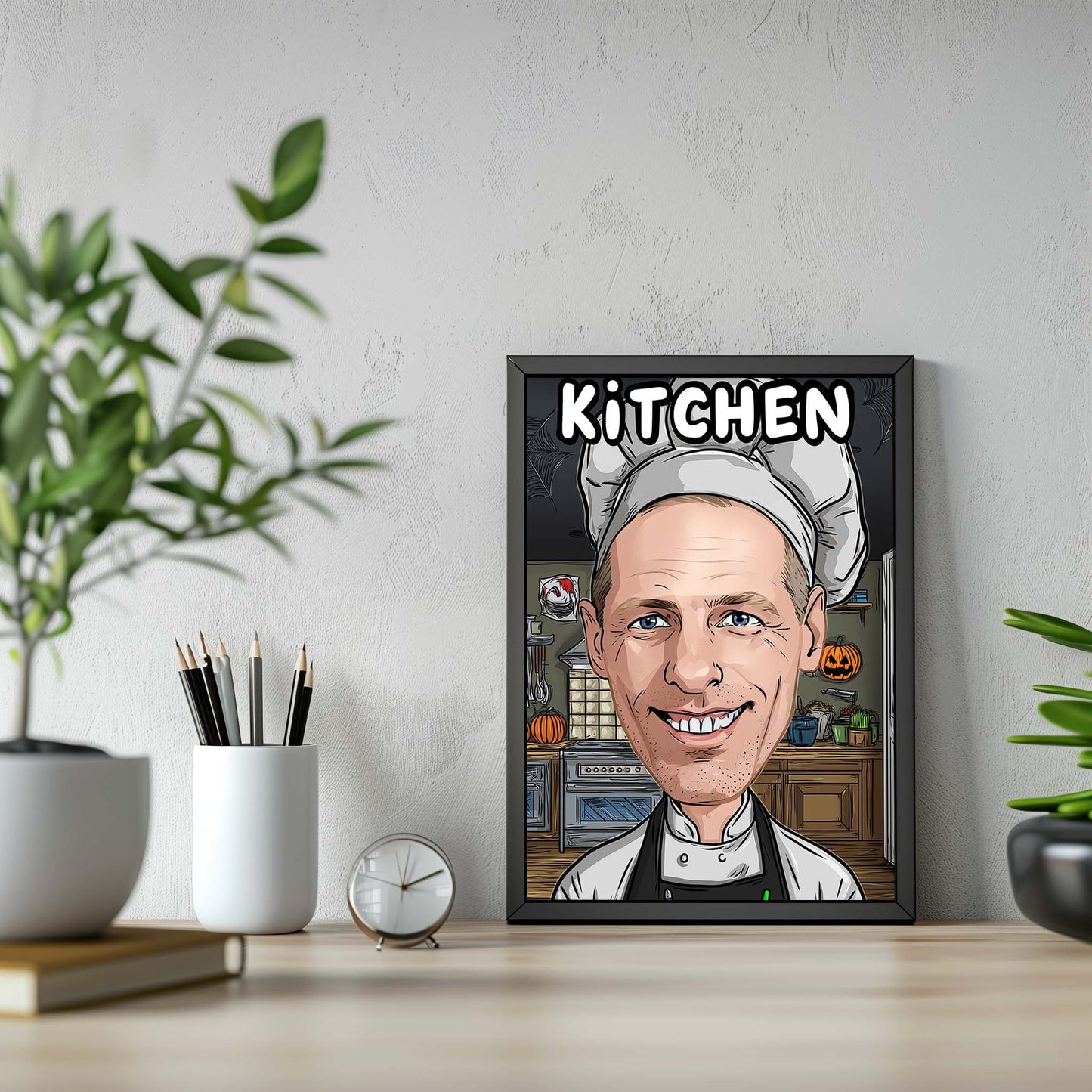 Personalized chef caricature poster, funny kitchen wall art gift for cooking lovers