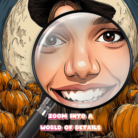 Personalized witch wall art portrait with pumpkins and full moon, perfect Halloween decor gift