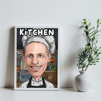 Personalized chef caricature poster, funny kitchen wall art gift for cooking lovers
