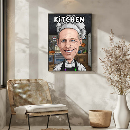 Personalized chef caricature poster, funny kitchen wall art gift for cooking lovers
