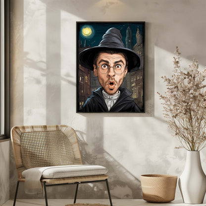 Custom portrait art of surprised man in cartoon style, perfect humorous wall gift for him
