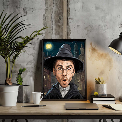 Custom portrait art of surprised man in cartoon style, perfect humorous wall gift for him