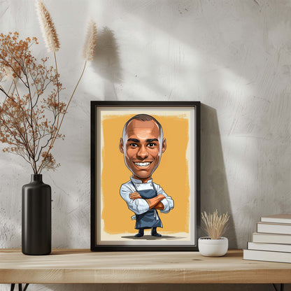 Hand-drawn custom chef caricature portrait from photo, perfect personalized kitchen gift